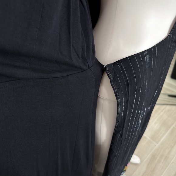 Anthropologie Laia Metallic Floral Print Midi Wrap Dress Black Navy Women's Sz S - Picture 5 of 17